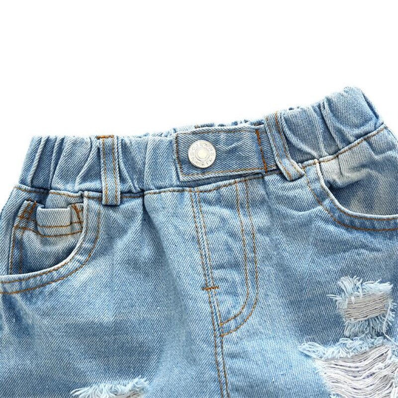 Pantalones cortos de mezclilla rasgados para niños de verano , pantalones cortos vaqueros casuales para niños, pantalones vaqueros para niños de 2 a 8T