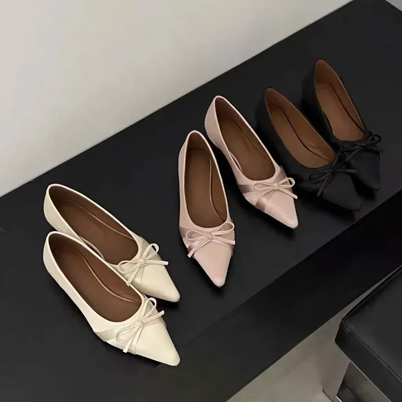 Ballerina Satijn Platte damesschoenen Comfort Antislip Puntschoen Dames Loafers Flats Elegante strik Enkele damesschoenen
