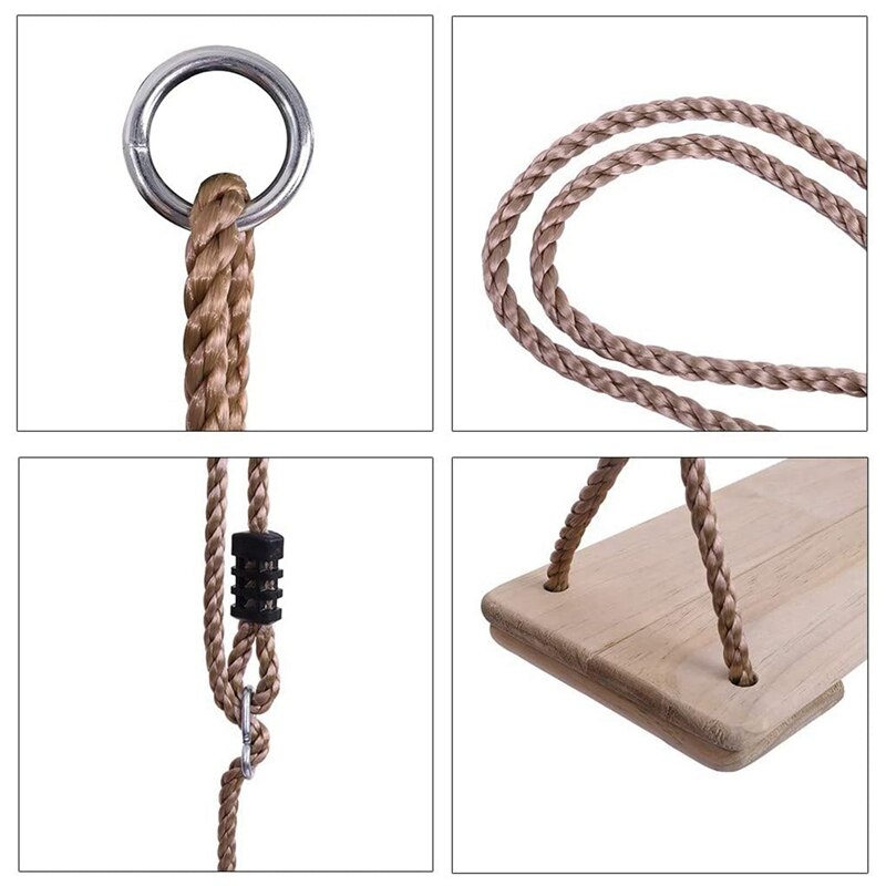 Wooden Swing Hanging Tree Swing, Wooden Swing Seat, Adjustable Swing Set for Indoor and Outdoor Playground Backyard