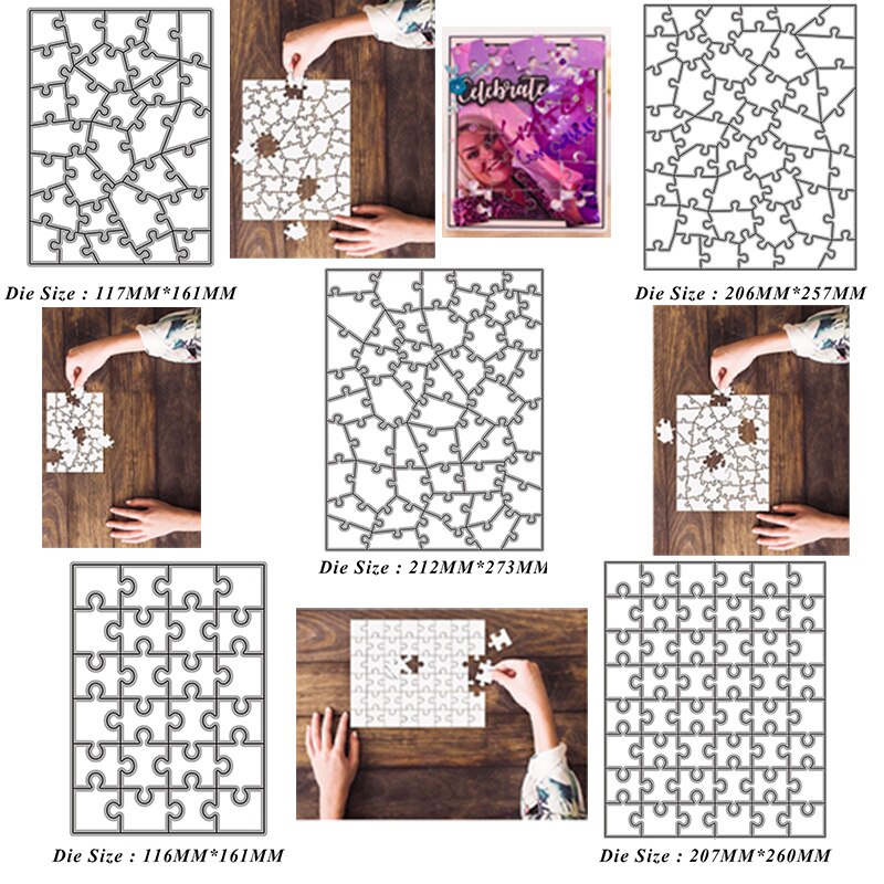 Abstract Jigsaw Rectangle Puzzle Metal Cutting Dies Cut Die for DIY Scrapbooking Paper Crafts Handmade Album Cards Template 2022