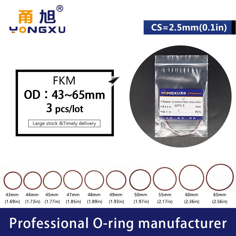 2 Teile/los Fluor gummi Ring Braun FKM O-ringe Dichtungen CS 2,5mm OD43/44/45/47/48/49/50/55/60/65*2,5mm O Ring Dichtung Dichtungen Unterlegscheibe