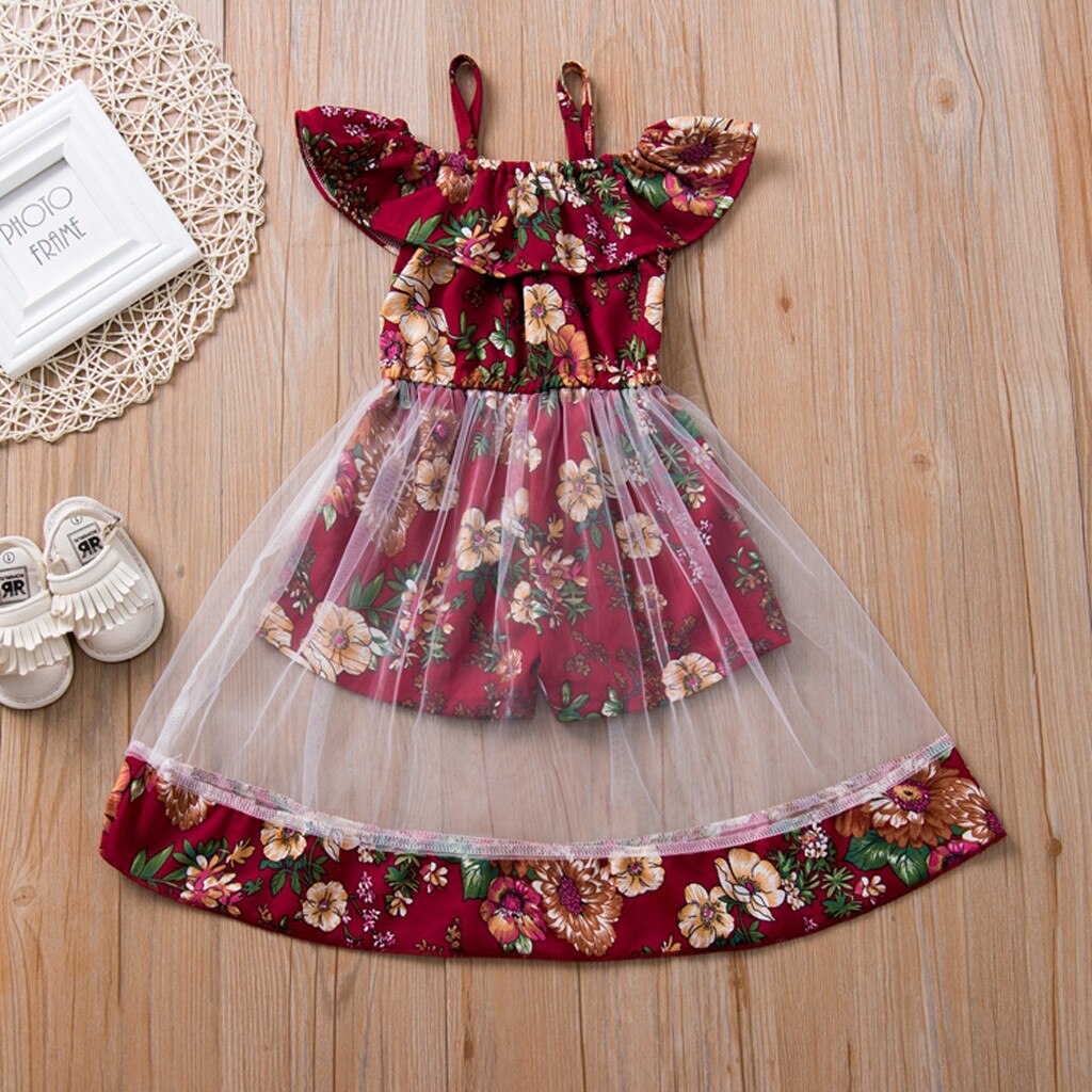Toddler Kids Baby Girl Dress Flower Vest Floral Ruffle Mesh Dress Summer Baby Girl Clothes платье для девочки#GH