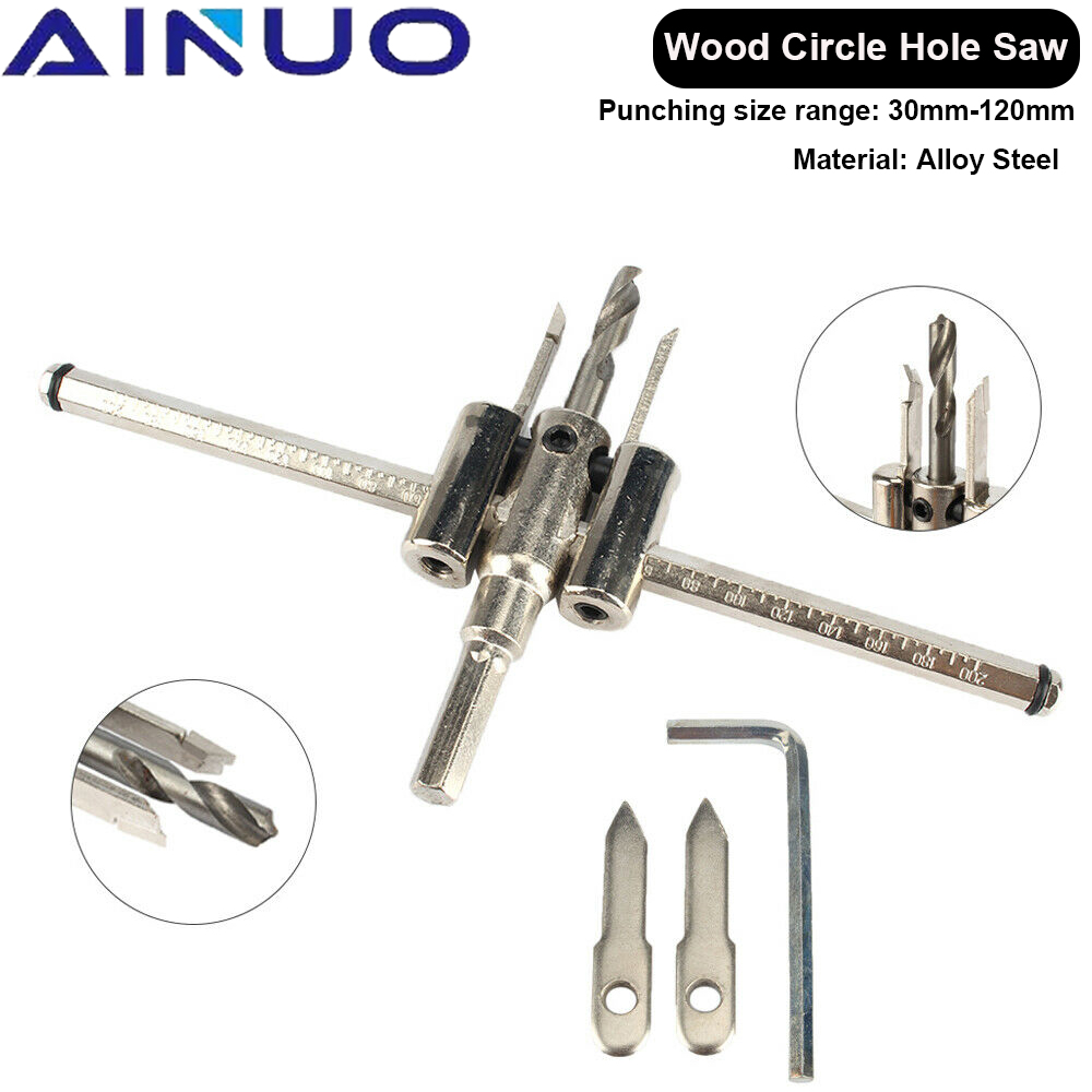 30-130mm Adjustable Metal Wood Circle Hole Saw Drill Bit Cutter Kit DIY Tool Round Cutting Blade Cordless Woodworking