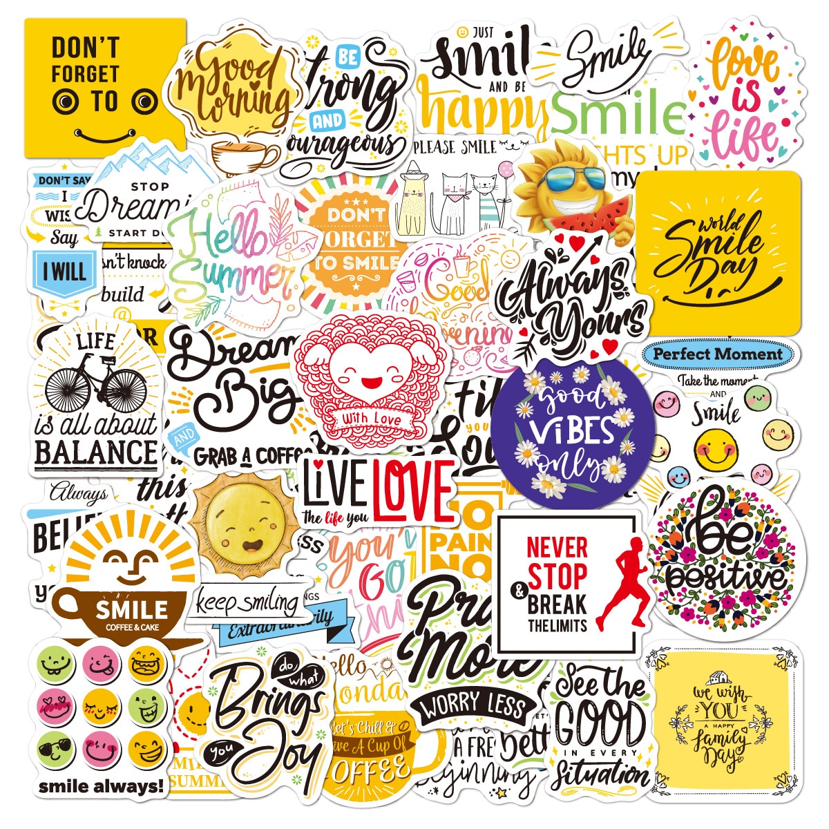 50pcs Inspirational Stickers Motivational Phrases Sticker Waterproof Aesthetic Pack for Laptop Travel Luggage Stickers