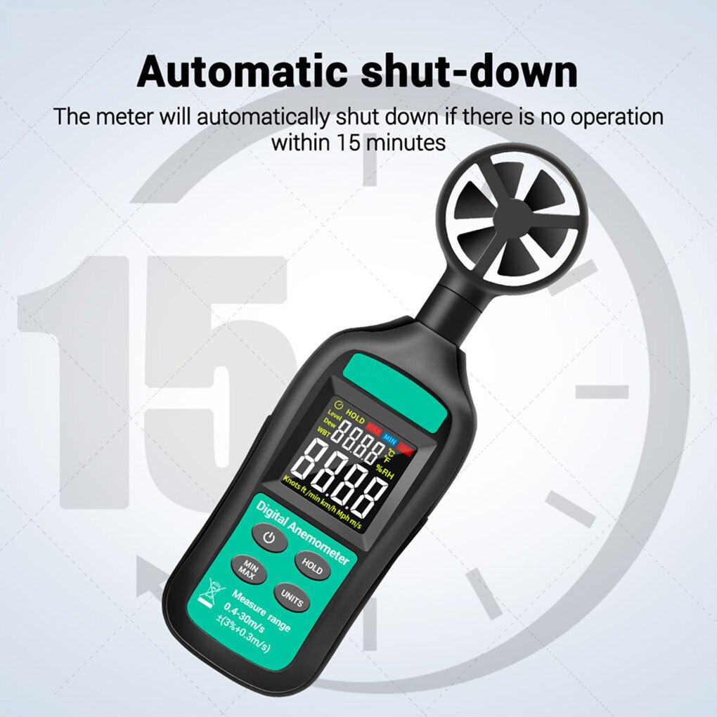 Anemómetro Digital LCD anemómetro exterior medidor de velocidad del aire 0-30 m/s medidor de velocidad del viento dispositivo de medición de temperatura