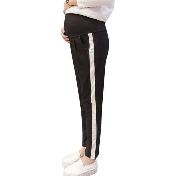 otoño primavera premamá Deporte Pantalones elásticos de la cintura del vientre Pantalones Casual ropa para mujeres embarazadas pantalones de embarazo: Negro / XL