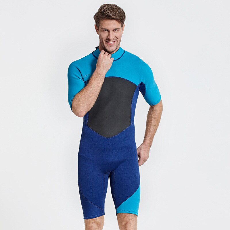 2MM Men&#39;s Neoprene Wetsuit One Piece Warmth Cold And Sunscreen Short Sleeve Snorkeling Suit Surfing Snorkeling Wetsuit 2021: Blu / XXXL