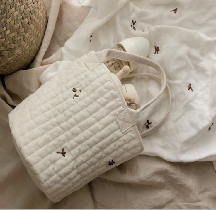 Quilted cotton Organizer bag Embroidery portable bucket bag lunch bag mommy bag Baby stroller storage diaper bags: cotton
