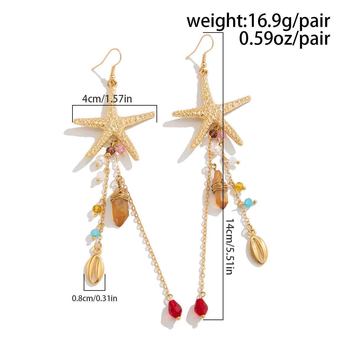 Ingemark Boho Starfish Jellyfish Imitation Pearls Crystal Long Tassels Earrings Women Trendy Piercing Earrings Y2K Jewelry