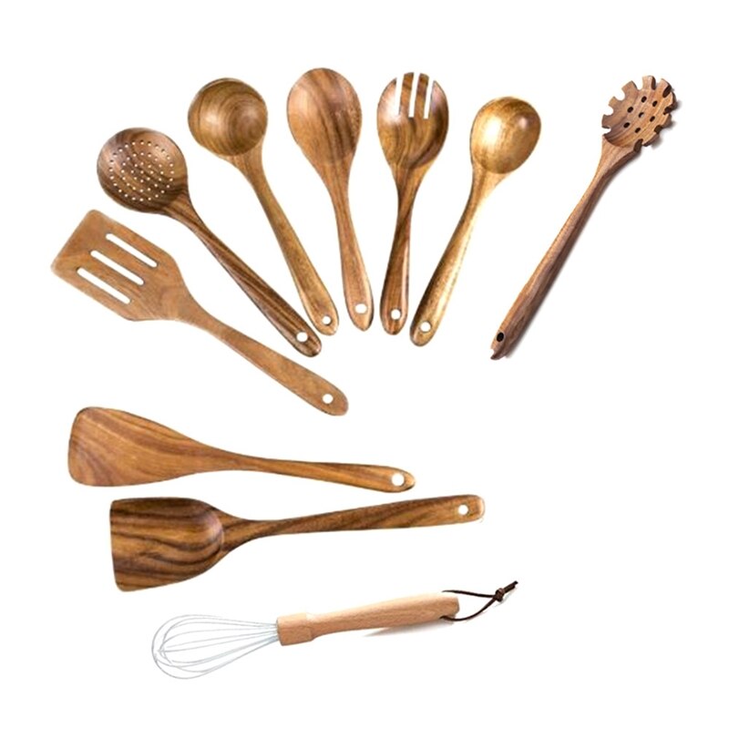 Houten Keukengerei Set, Voor Het Koken Van Natuurlijke Teak Keuken Spatel Set Voor 7 Stuks