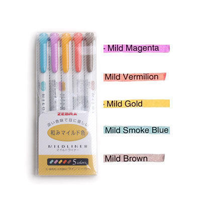 Stylo fluorescent à double tête zèbre mildliner, 3 pièces ou 5 pièces, papeterie japonaise, stylo à crochet, de couleur, kawaii: Dark colors 5pcs