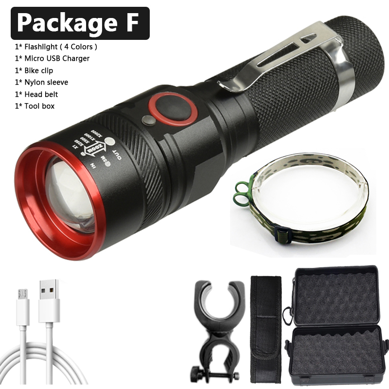 XM-L-linterna Led T6 recargable por USB, batería de 18650, 3000LM, de aluminio, resistente al agua, 3 modos, para ciclismo, Camping, Litwod: A / Blanco