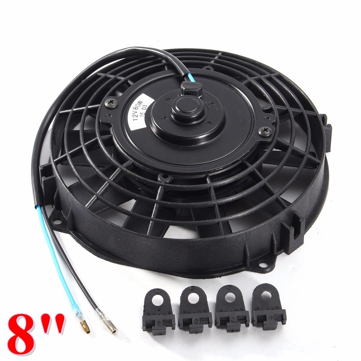 Universal 8 " 9 '' 10 '' 12 '' 14 '' lige sort klinge bil elektrisk radiator køler radiator blæser kit 12v 80w 2100 rpm