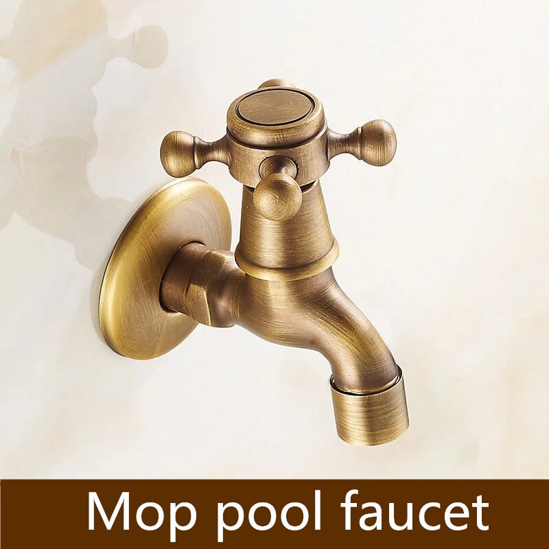 Bathroom Bibcock Antique Brass Carved Pattern Wall Mount Single Cold Retro Taps Outdoor Garden Washing Machine Mop Toilet Faucet: E-01