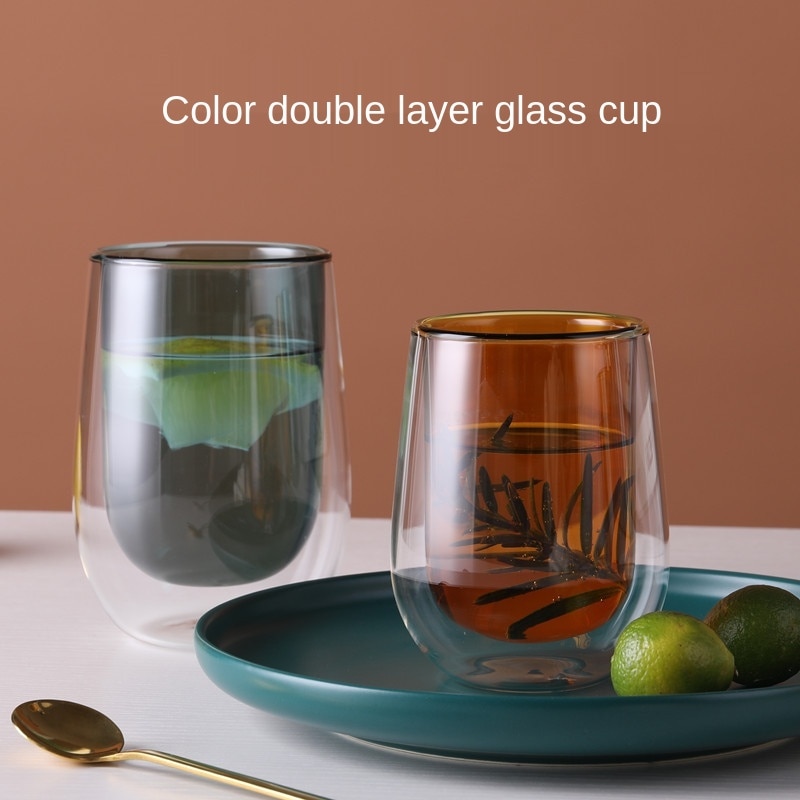 Dobbeltlags glasskopp 200/300/400ml farger høy temperaturbestandig kaffe melk juice kopp glass krus vinglass drikkevarer