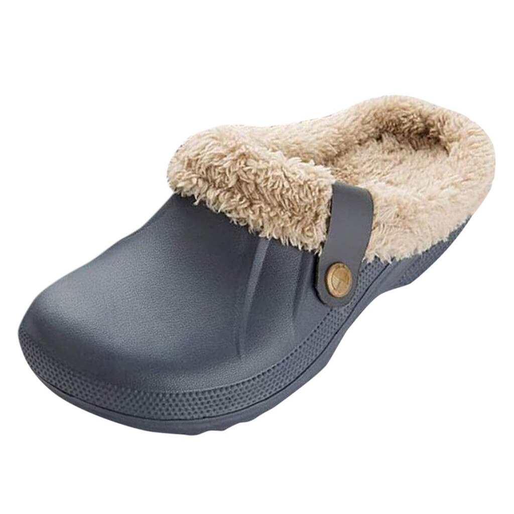 Unisex Warm Lined Slippers Home Waterproof Indoor Outdoor Garden Shoes Non-slip Floor Home Slippers Indoor Bedroom House Shoes: Gray / 45