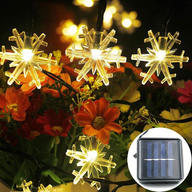 Solar Powered Snowflake 20 LED,30 LED,50 LED,100 LED String Lights,Romantic Decoration Fairy Light for Christmas, Outdoor Party: Warm White / 7M 50LED 8Mode