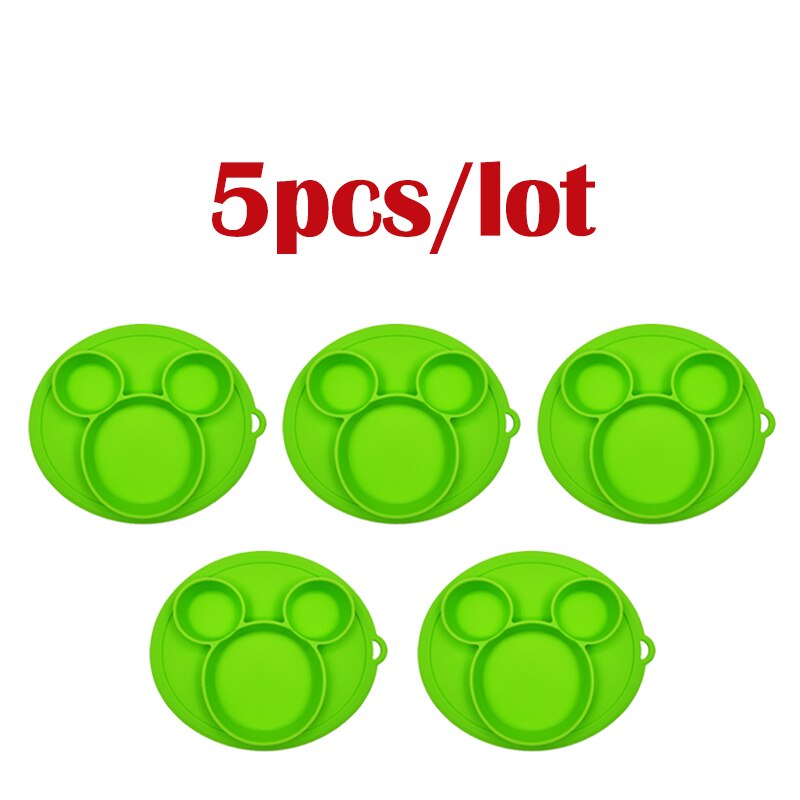 5 stuks/partij baby siliconen bordjes kinderkom borden babyvoeding siliconen kom baby silicagel borden kinder serviesgoed: Groen -5 stuks