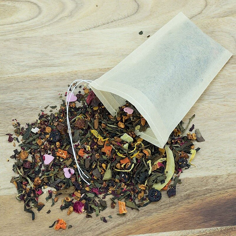 Theefilter papieren zakjes wegwerp thee-infuser met trekkoord voor losse thee, natuurlijk ongebleekt papier 4 x 3 in,400 stuks