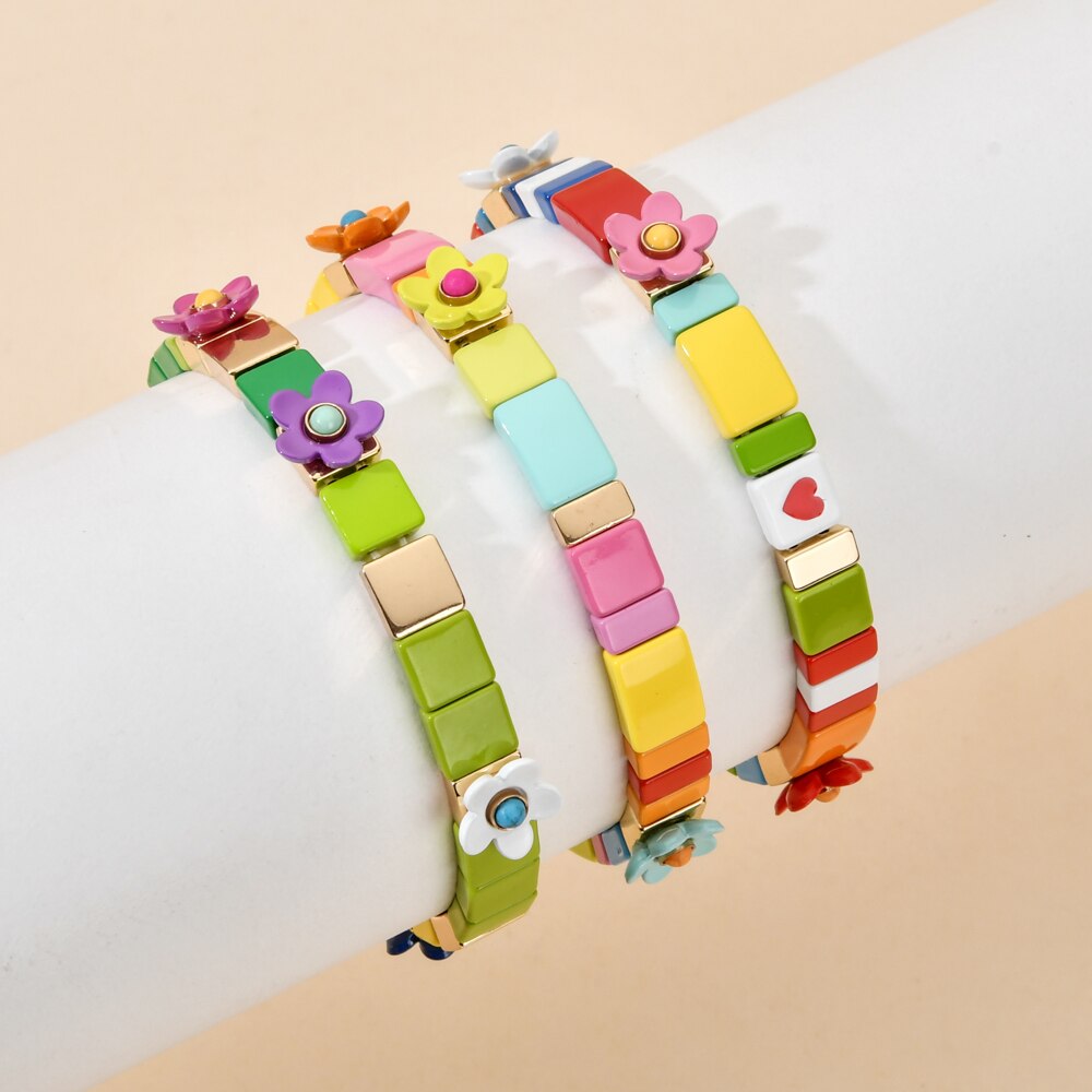 Bloem Stretch Brede Armband Vrouwen Lente Leuke Manchet Mode Bruiloft Bruids Sieraden Kleur Huis Tuin Femme Kersenbloesem