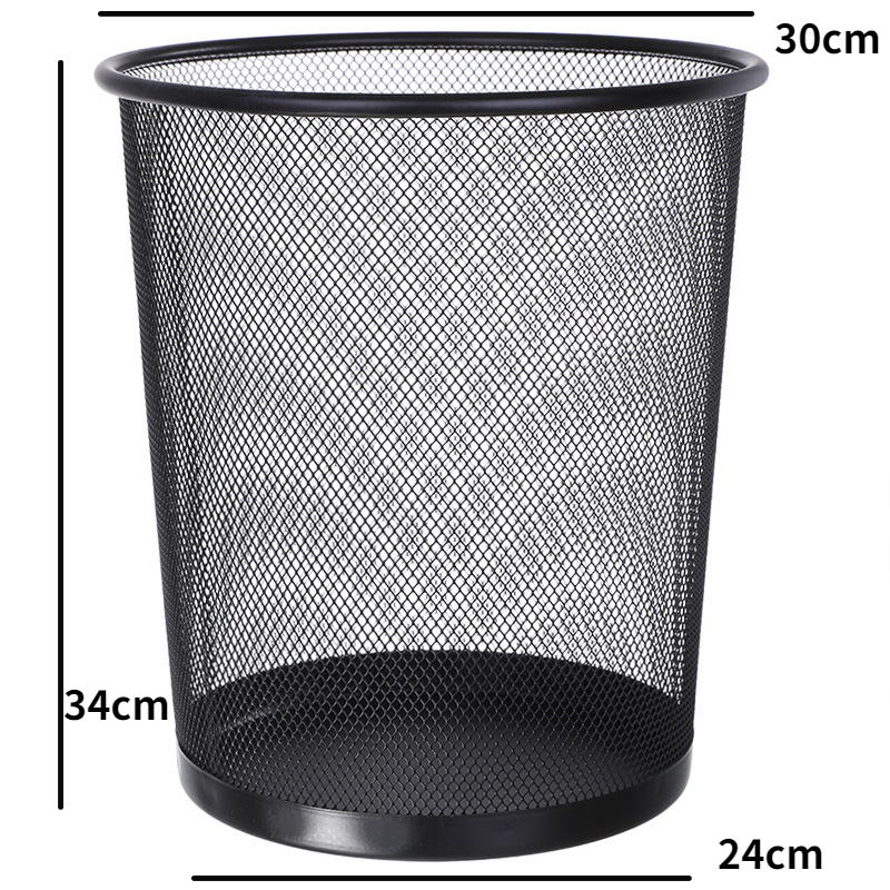 Metal Mesh Round Trash Can Without Lid Office Rubbish Paper Basket Organizer Kitchen Bedroom Simple Waste Bins Cleaning Tools