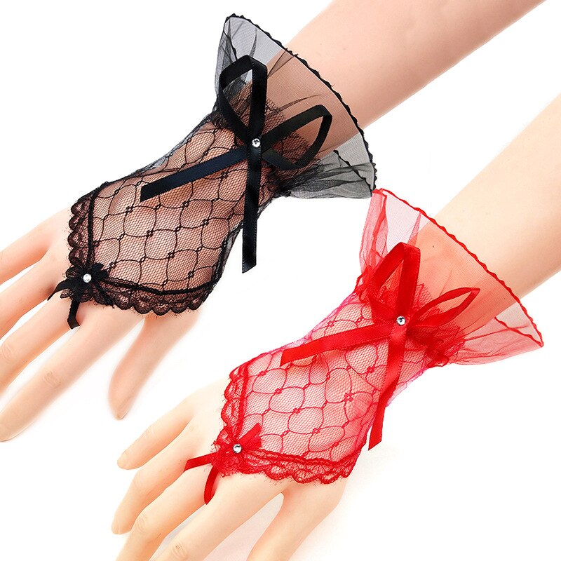 Bow Sleeves Gloves Short Paragraph Lace Clothing Accessories Net Yarn Gloves Dress Half Finger Arm Sleeves Fingerless Gloves