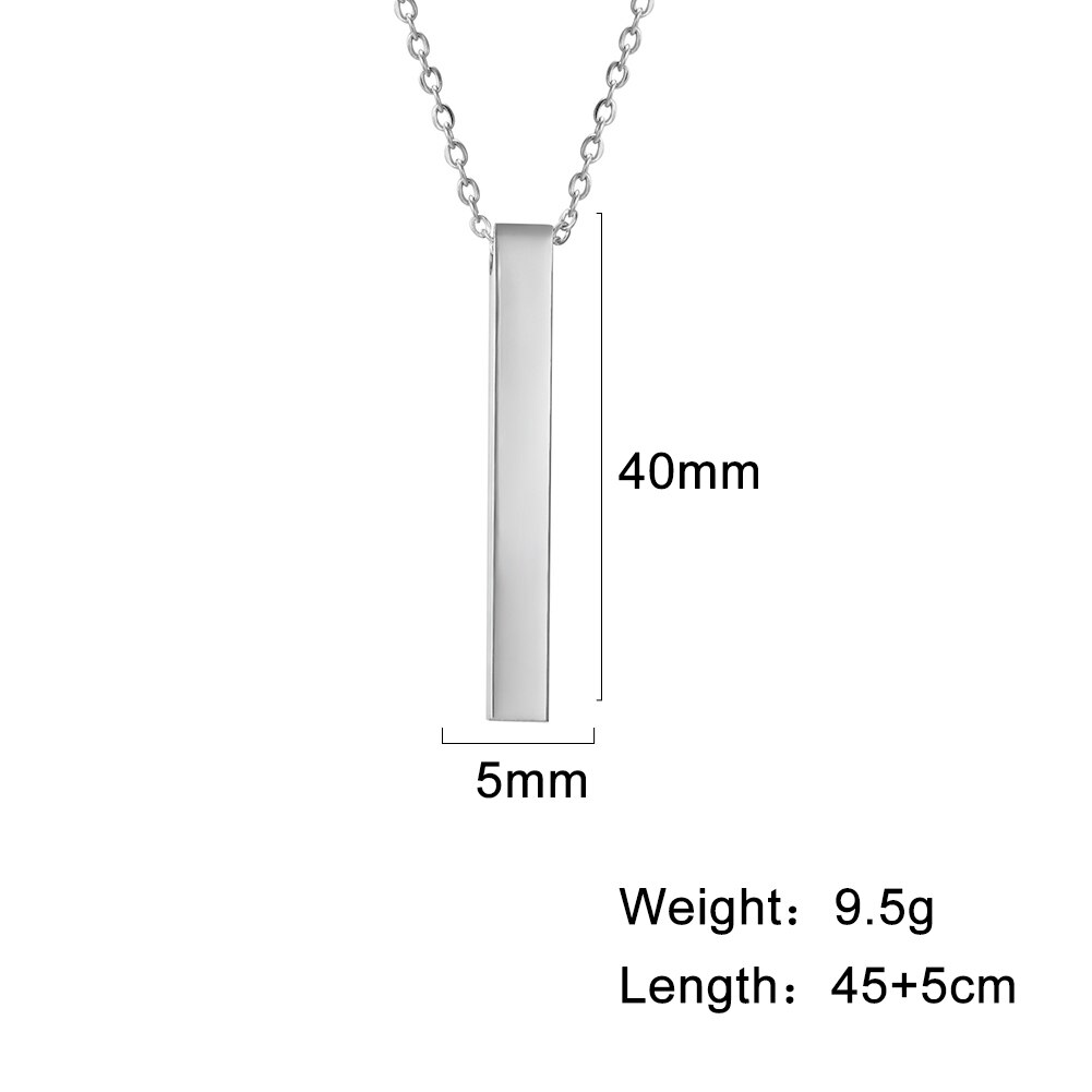 My Shape Square Bar Necklaces Men Women Stainless Steel Stick Column Cuboid Pendant Necklace Choker Jewelry for Lovers