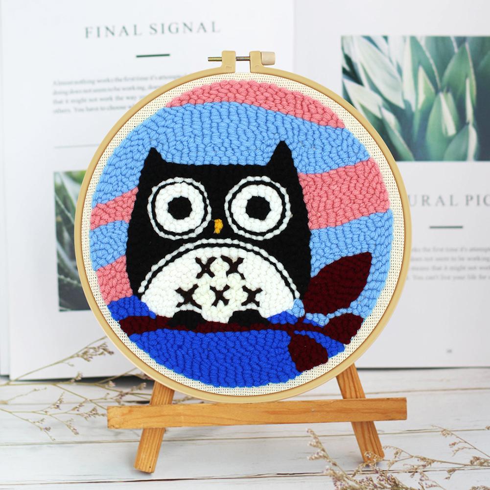 Owl Poking Embroidery Material Package Punch Needle Hoops Wool Weaving Set DIY Embroideried