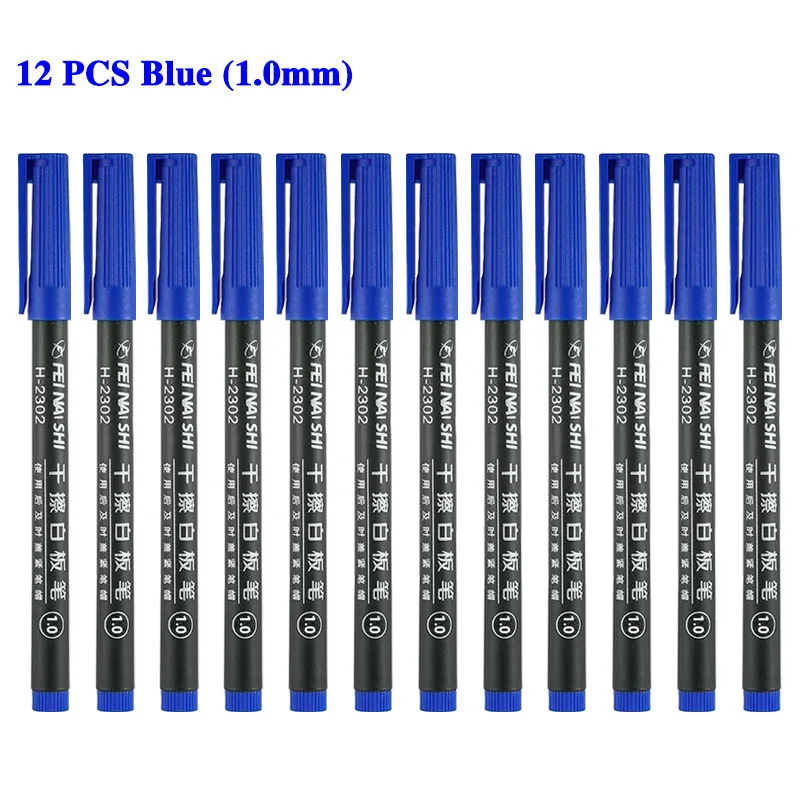 12Pcs Erasable Whiteboard Pen 0.5/1.0mm Fine Point Black/Blue/Red Ink Blackboard Marker School Office Art Writing Stationery: Light Grey