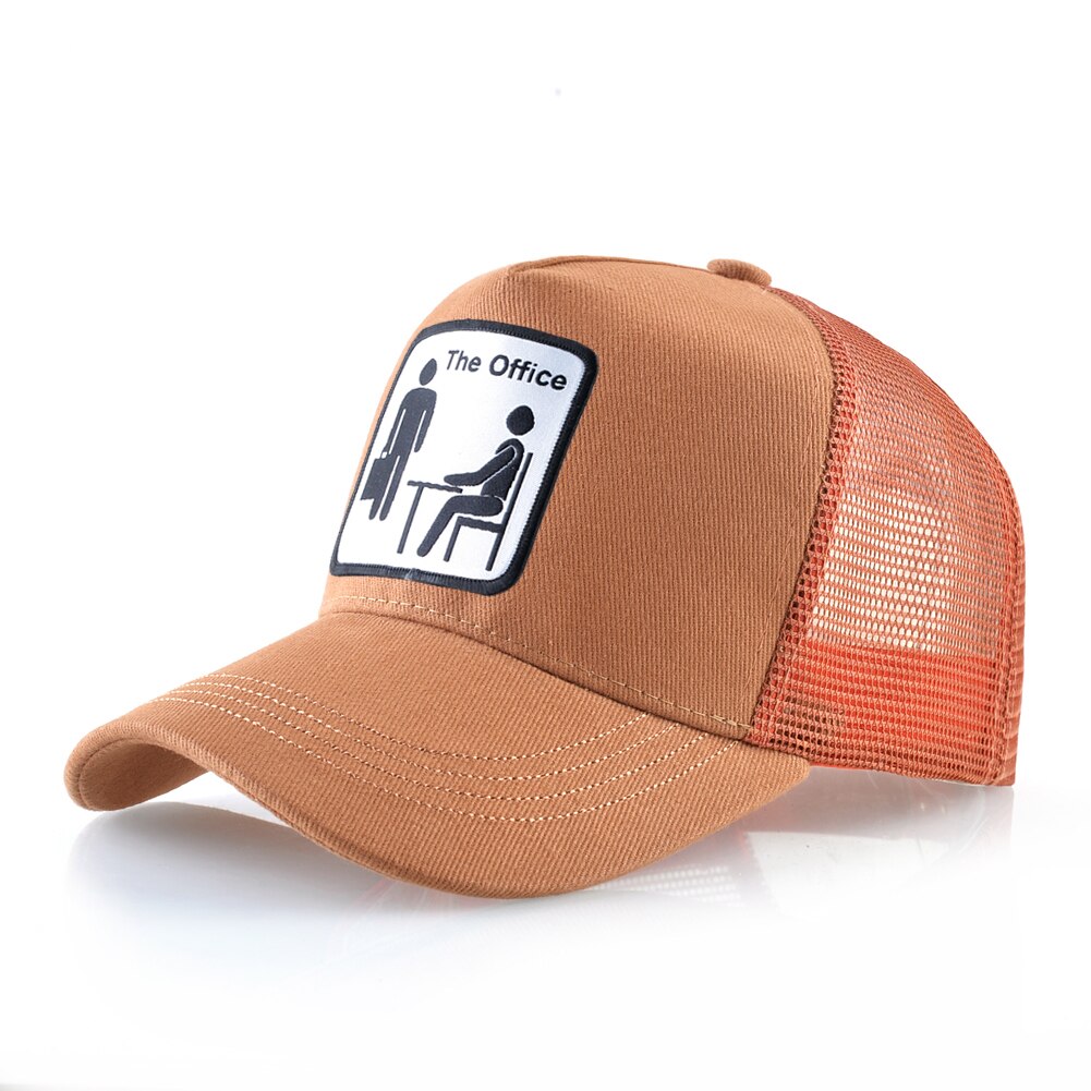 Trucker Caps Unisex Mesh Baseball Caps Men Women Outdoor Breathable Visor Hat Hip Hop Casquette The OFFICE Drake Bones: Orange