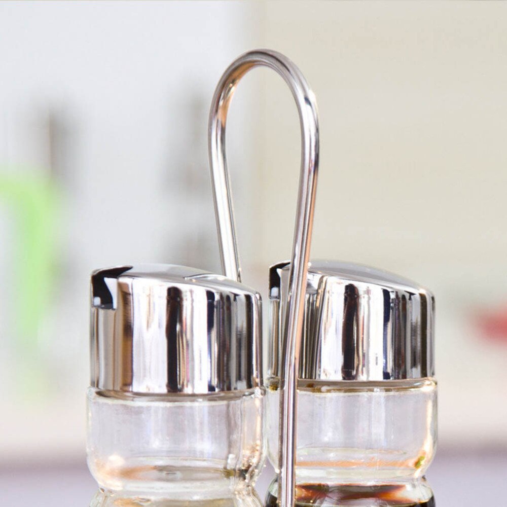Oil and Vinegar Bottle Set 304 Stainless Steel Cap and Glass Cruet Slat/Pepper Shakers for Kitchen