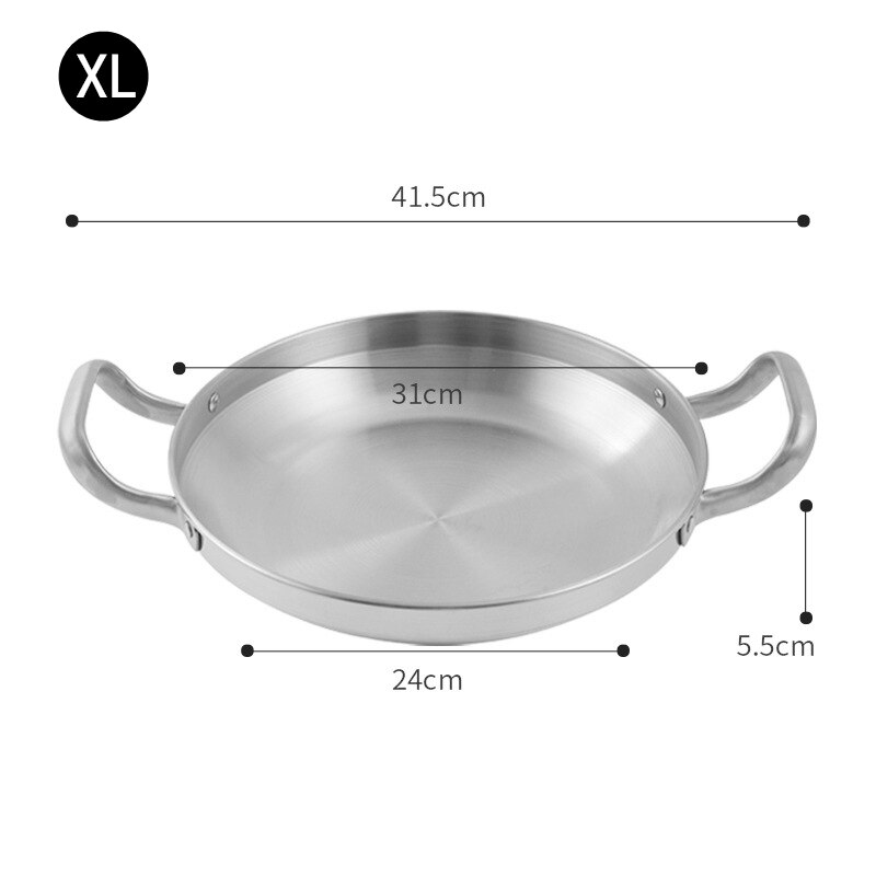 Seafood Rice Pot Stainless Steel Double Handle Pans Home Cooking Pot Frying Picnic Plates Cookware Pot Flat Bottom Dry Pot: Silver XL