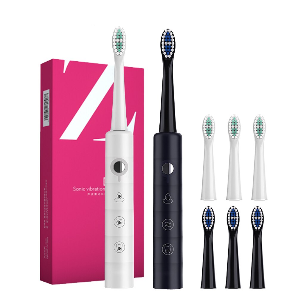 Newest Super Sonic Electric Toothbrushes for Adults Kids Smart Timer Rechargeable Whitening Toothbrush IPX7 with 3 Brush Heads: Black with White