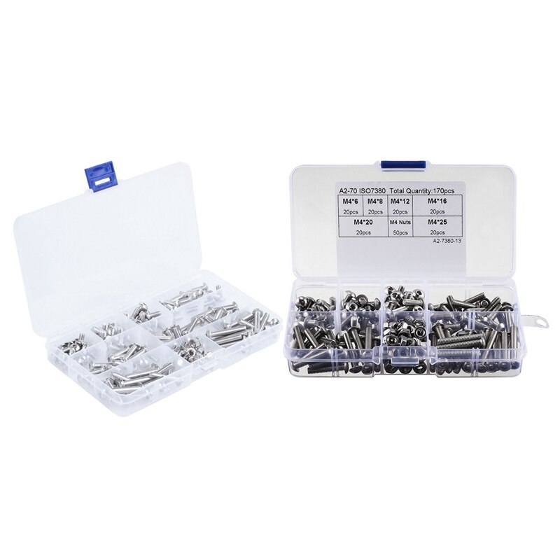 150Pcs M5 Button Head Hex Socket Head Cap Bolts Screws Nuts &amp; 170Pcs M4 Hex Socket Button Head Screw Nut: Default Title