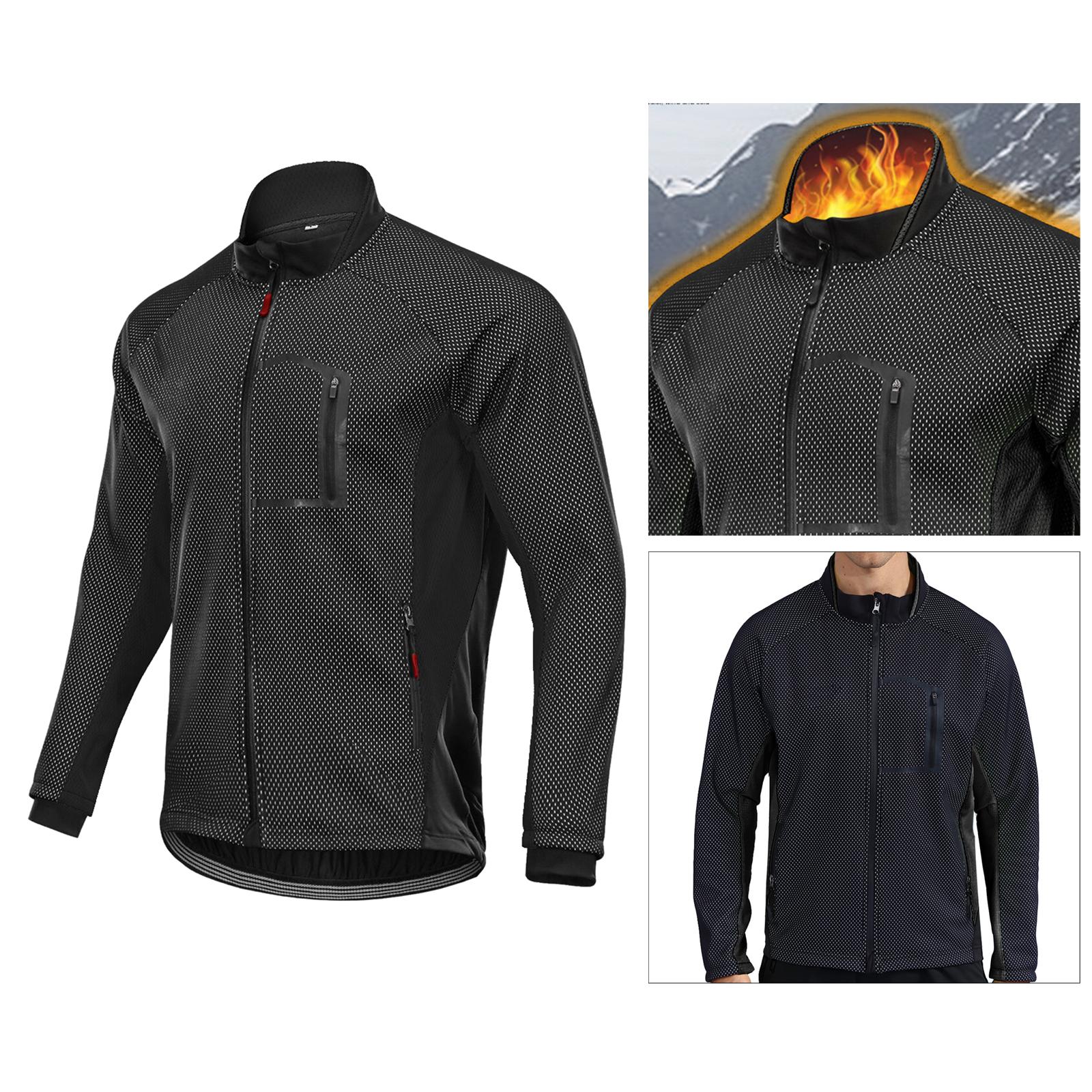 Men Cycling Jacket Sportwear Softshell Reflective Fleece Lining Windbreaker