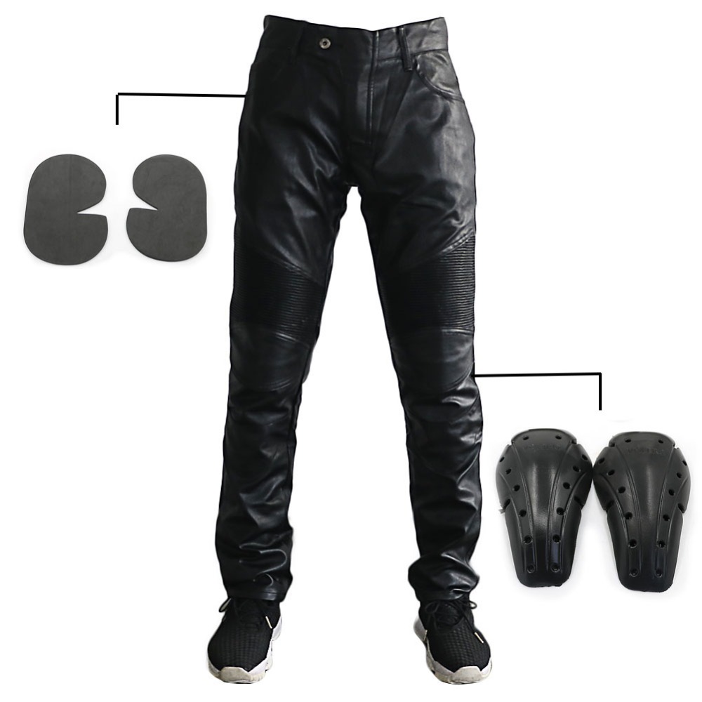 Heren Motorrijden Biker Ademend Pu Lederen Broek Zwarte Broek Zachte Knie Heup Guards Bescherming Pads Motorbike