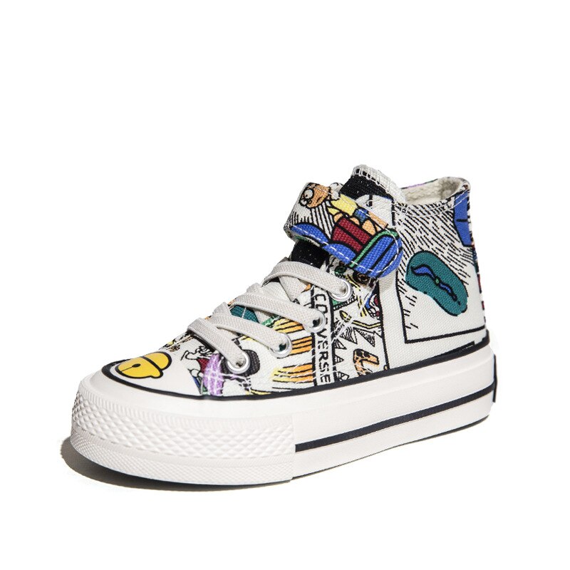 Kinderen Mid Top Canvas Schoenen Meisjes En Jongens Hoge Hak Schoenen Klittenband Kinderen Graffiti Sneakers Voor Tieners: 26