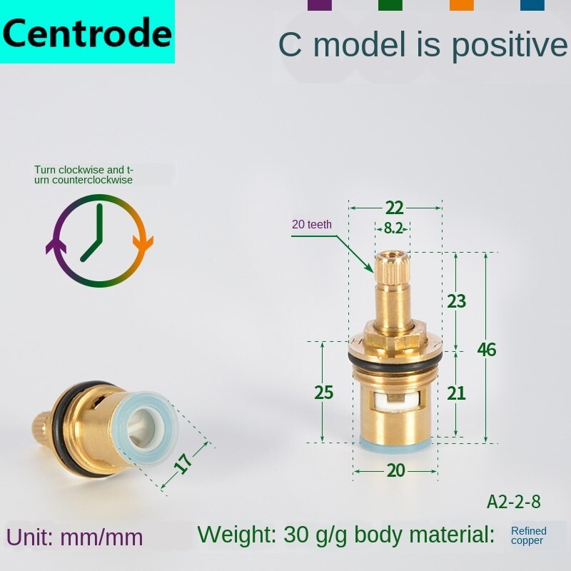 Faucet copper valve core and cold water fast opening triangle valve switch ceramic valve core copper head repair parts: Section C Forward
