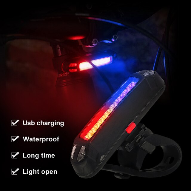 Fiets Achterlicht Usb Oplaadbare Cob Led Mountain Fiets Achterlicht Mtb Veiligheidswaarschuwing Fiets Achterlicht Fiets Lamp: Red and blue