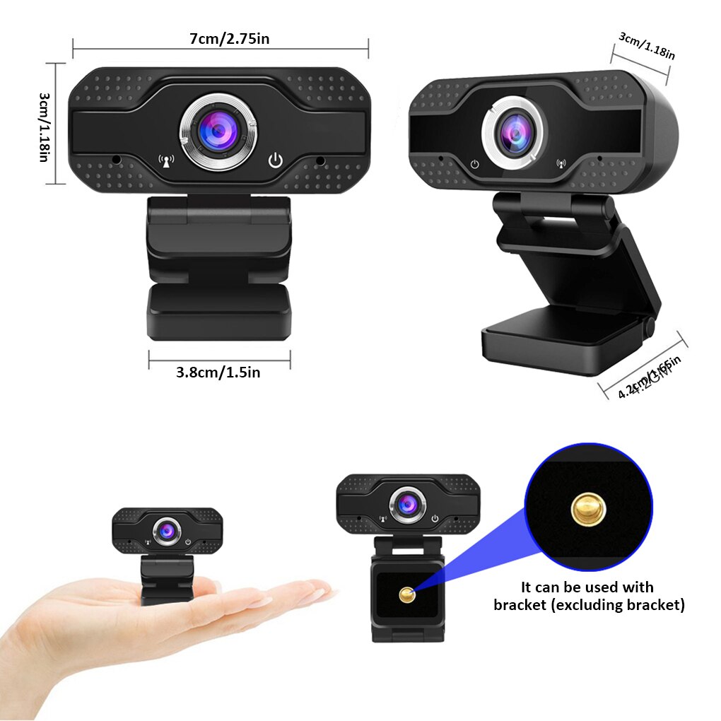 1080P HD Webcam with Microphone USB Adjustable Computer Camera 360 Degree Rotating Webcam for Teaching Online