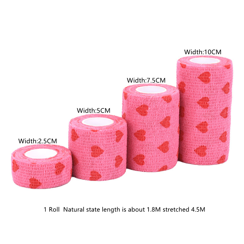 Pet Multi-functional Self-adhesive Elastic Bandage Non-Woven Fabrics Pets Breathable Tearing Pink Heart Bandages for Dogs Cats: 10CM
