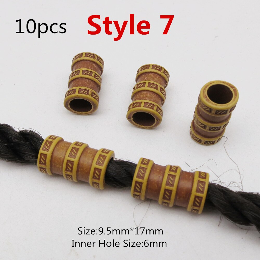 10 st/förpackning träimitation plast virkat hår fläta dread dreadlock pärlor ringar tub för håraccessoarer: 10 st stil 7