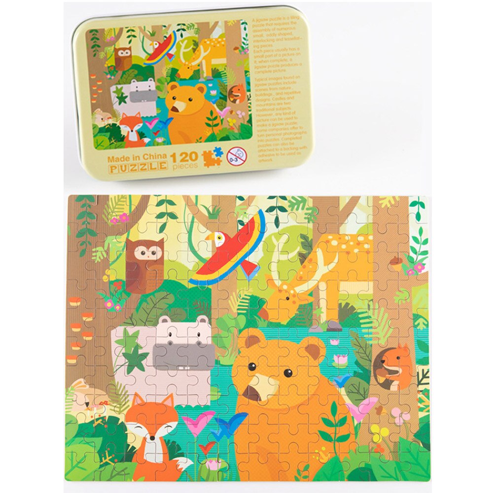 Vokmascot 120 Pieces Wooden Animal Wood Jigsaw Puzzles Toys Puzzle Kids Toy Cartoon Early Educational Learning Toys for Children