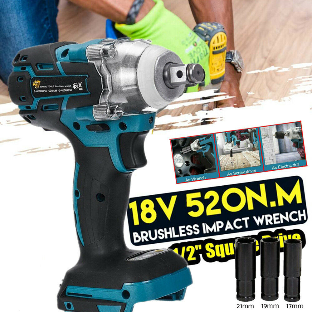 8V Cordless Impact Wrench Brushless Electric Rechargeable 1/2 Socket Wrench Driver Screwdriver Rechargeable Power Tools