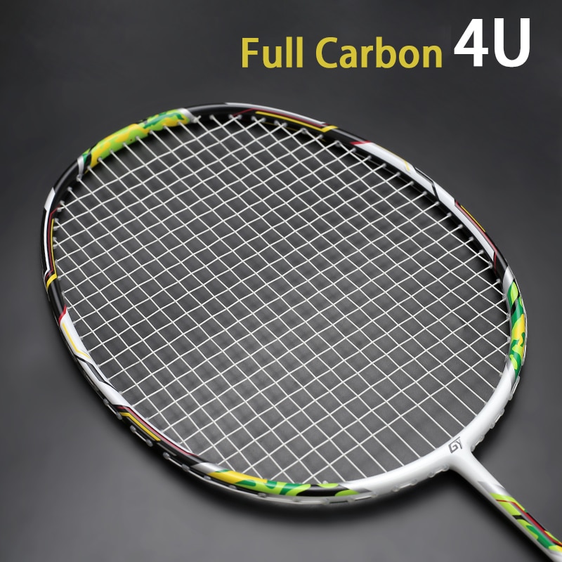 Camouflage Print Super Licht Carbon Fiber Badminton Rackets 4U 82G Geregen Professionele Racket Met Strings Zakken: green