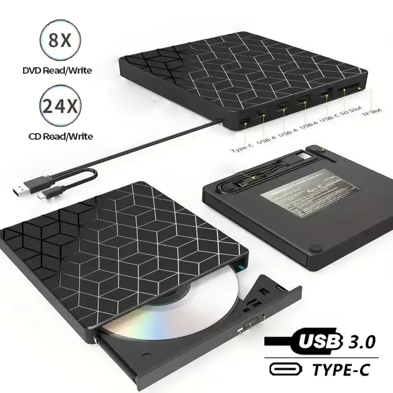 7-in-1 USB 3.0 Typ-C tragbares optisches Laufwerk Externer DVD-RW-CD-Player Schreibgerät Brennerleser für IMacs PC Laptop Desktop-Recorder