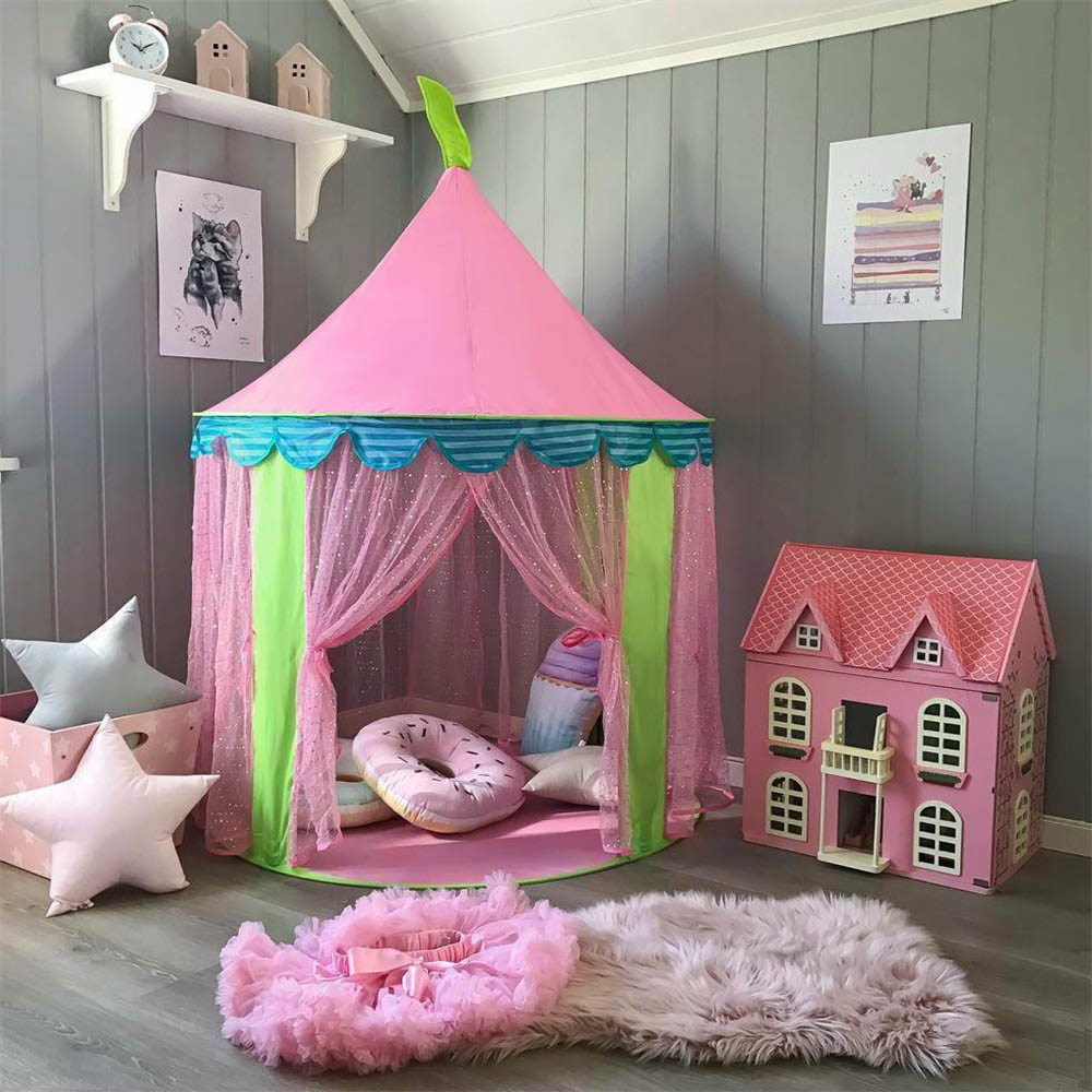 Baby Tent Children Princess Pink Castle Tents Portable Girls Indoor Outdoor Garden Folding Play Tent Kids Balls Pool Playhouse