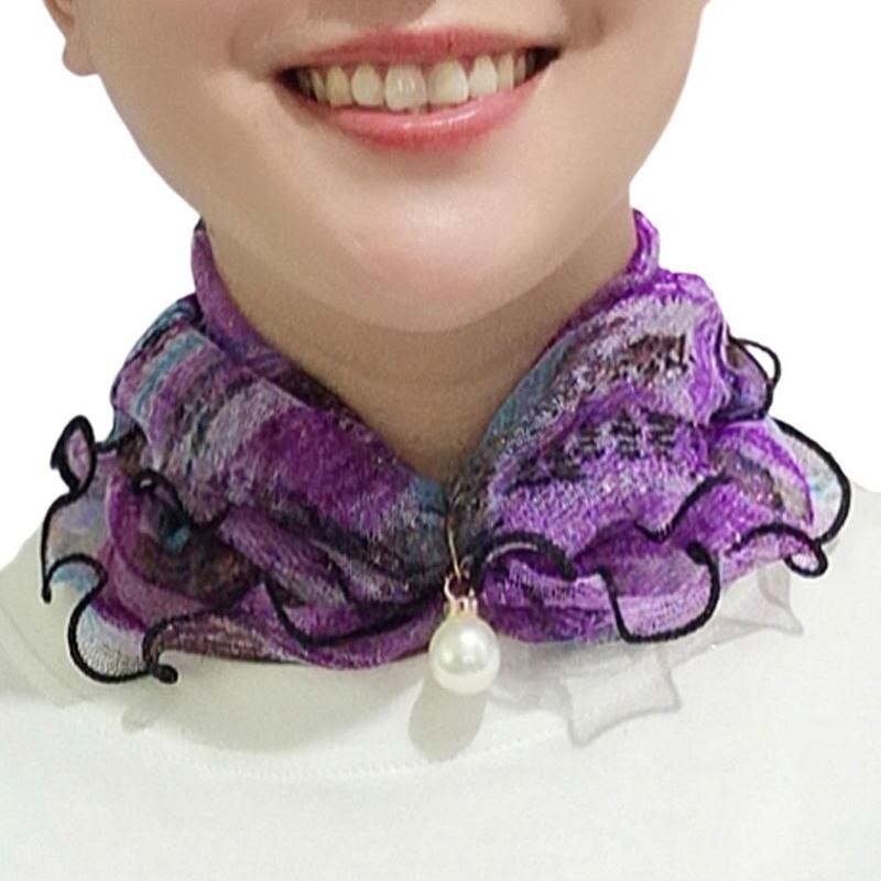Pearl Lace Variety Scarf For Women Lady Silk Chiffon Scarf Lace Hair Variety Pearl Neck Bandana Scarves