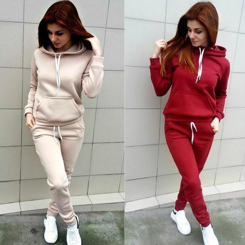 Sports Suit Women Autumn Winter Tracksuit Casual Solid Sportswear Running Jogging Suits Hoody Sweatpants 2pcs Sets Clothing