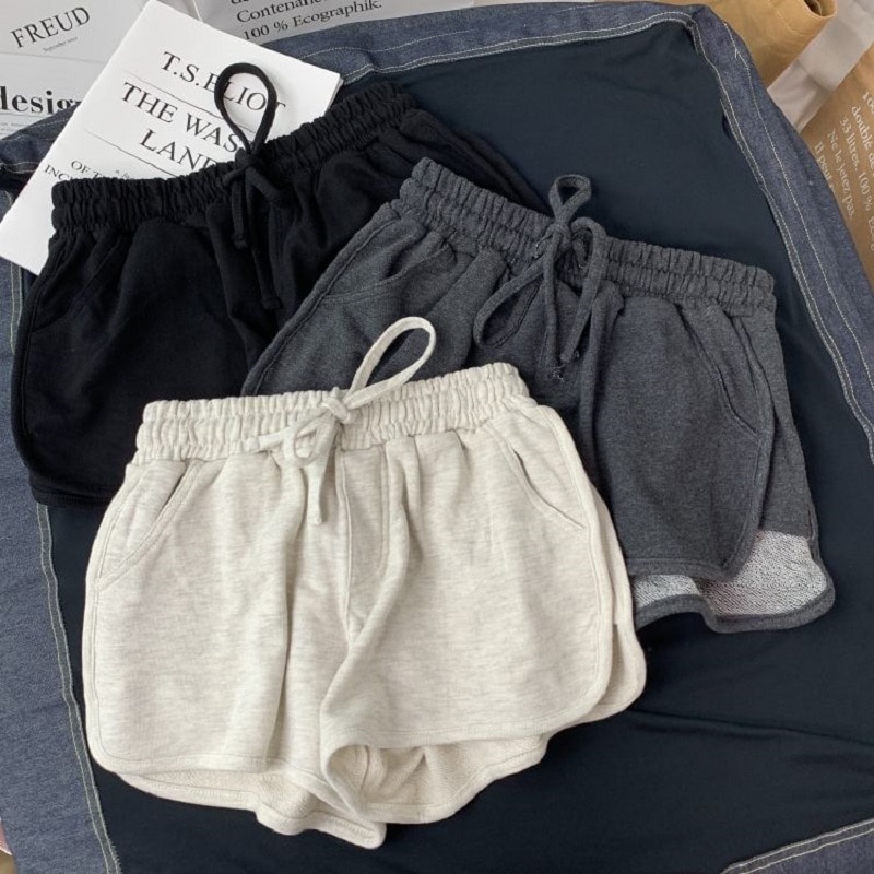 Sommergrå shorts dame dame elastisk midje korte bukser jente uformelle bomullsshorts svart hjemmeshorts for kvinner s-xl
